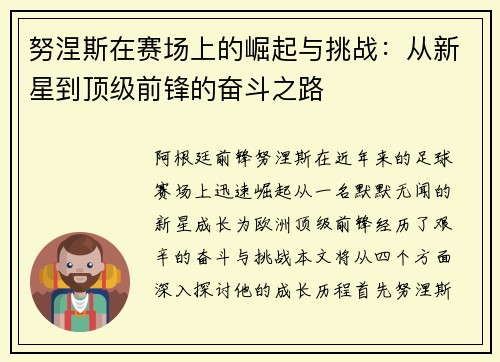 努涅斯在赛场上的崛起与挑战：从新星到顶级前锋的奋斗之路