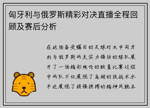 匈牙利与俄罗斯精彩对决直播全程回顾及赛后分析