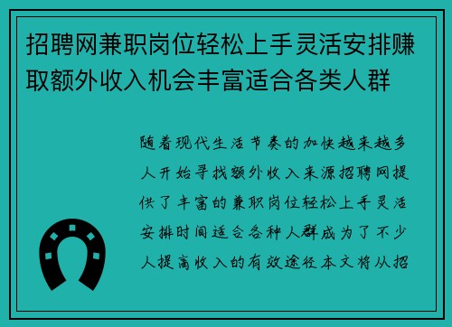 招聘网兼职岗位轻松上手灵活安排赚取额外收入机会丰富适合各类人群